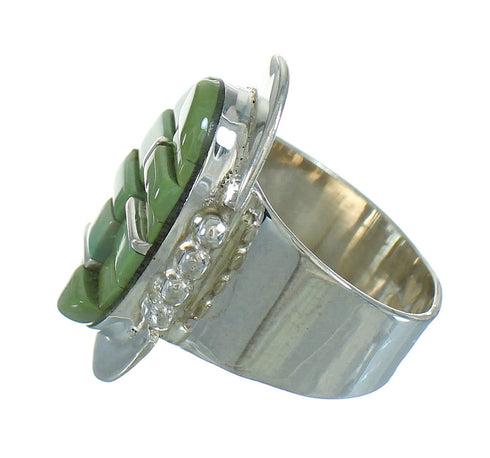 Turquoise Inlay Genuine Sterling Silver Jewelry Ring Size 8 AX89657